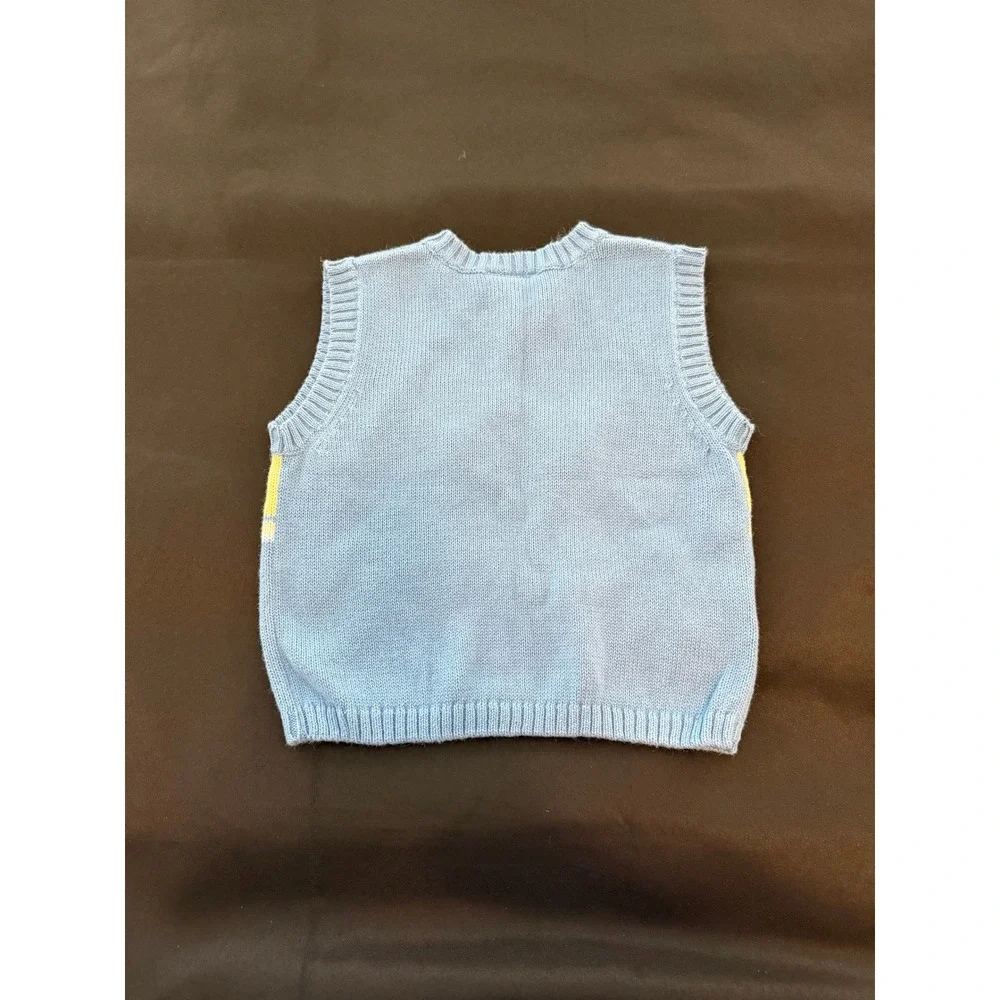 J Khaki Kids Blue Turtle Knit Sweater Vest V-Neck Ramie Cotton Blend 2T